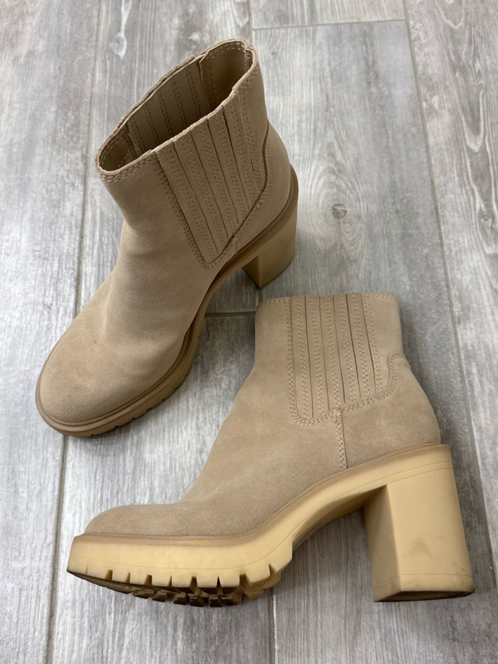 Dolce Vita Beige Suede Block Heel Ankle Boots